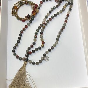 NWOT 48” necklace African Bloodstone and 21” wrap bracelet.